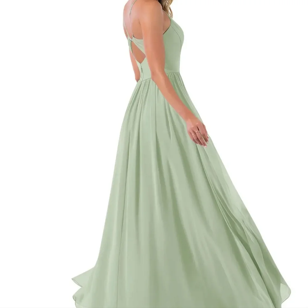 Azazie Sage Green Spaghetti Strap Maxi Dress with High Slit - Picture 10 of 11
